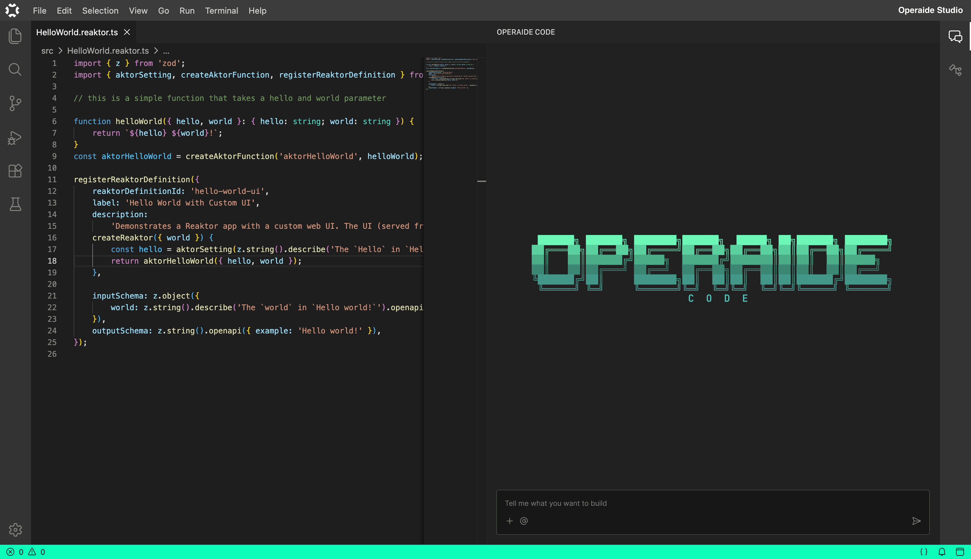 Operaide Studio with the Operaide Code agent